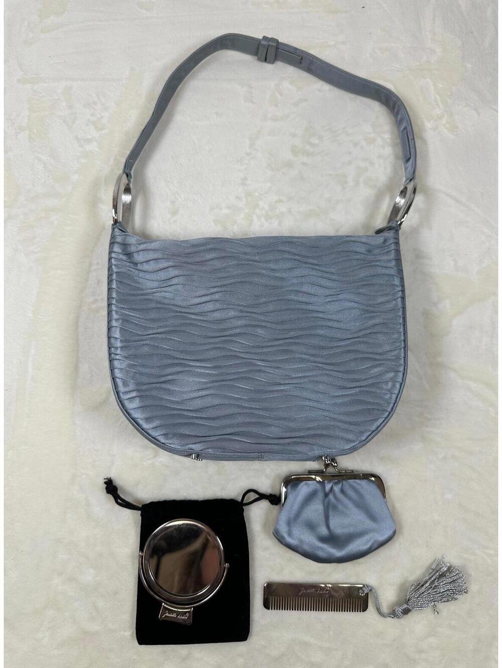 Judith Leiber Platinum Silver Satin Evening Bag Rhinestone Accents Accessories